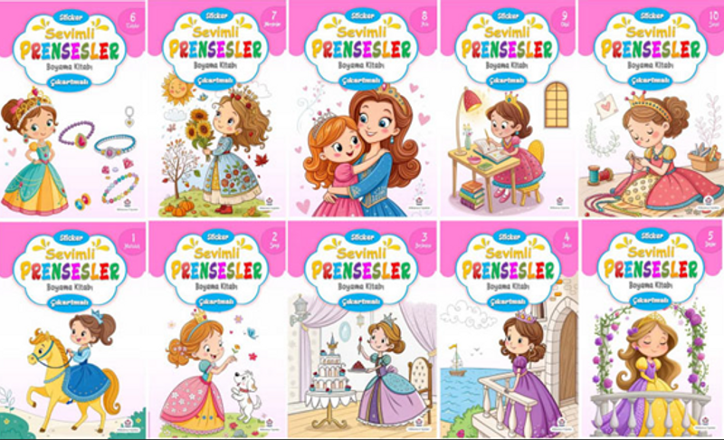 Sevimli Prensesler Boyama Kitabı (10 ‘Lu Set) kitap kapağı