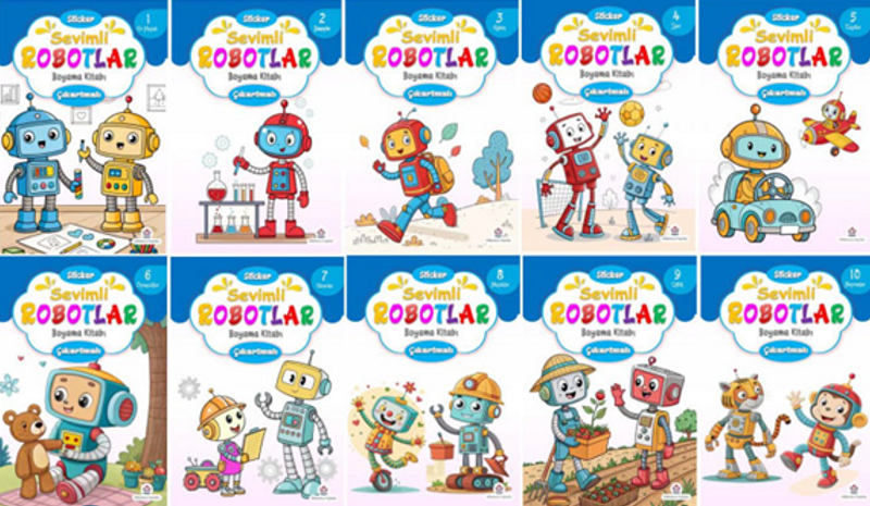 Sevimli Robotlar Boyama Kitabı (10 ‘Lu Set) kitap kapağı