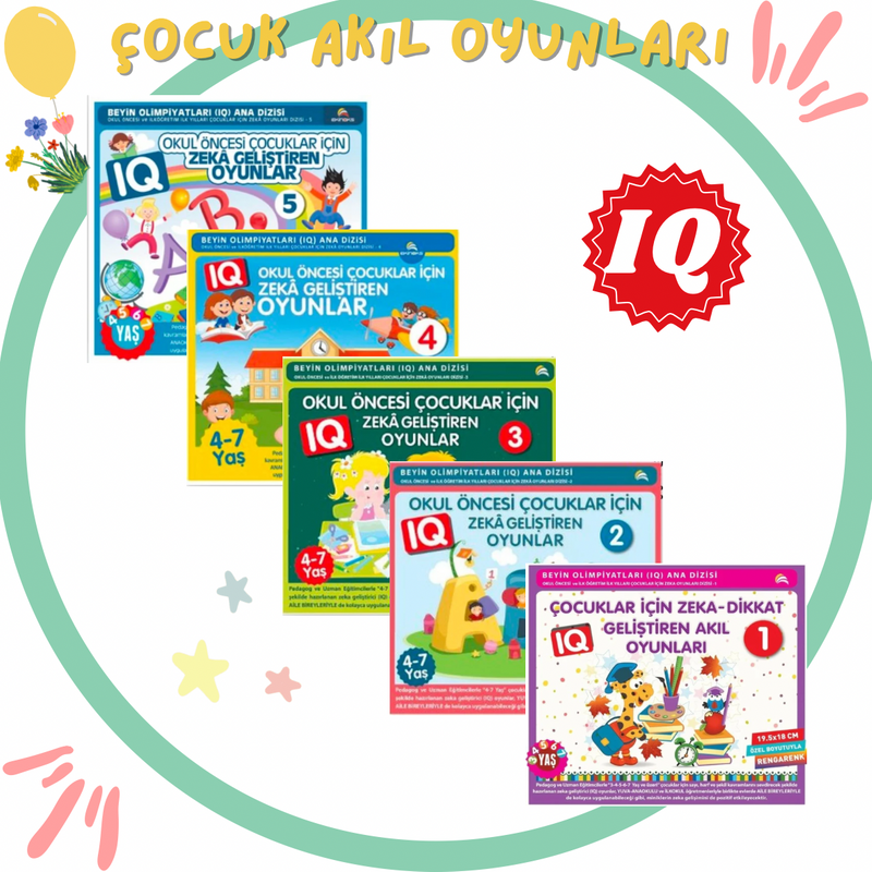 4-5-6-7 Yaş ve Üzeri Çocuklar İçin IQ Zeka Geliştiren Akıl Oyunları (5 Kitap) kitap kapağı