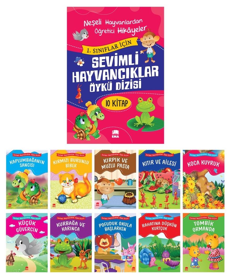 Sevimli Hayvancıklar Öykü Dizisi Düz Yazılı (10 Kitap Takım - Büyük Boy) kitap kapağı