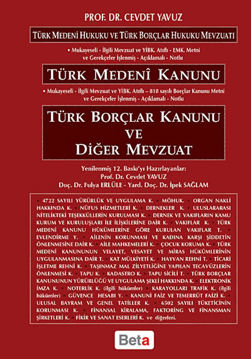Türk Medeni Kanunu Türk Borçlar Kanunu ve Diğer Mevzuat kitap kapağı